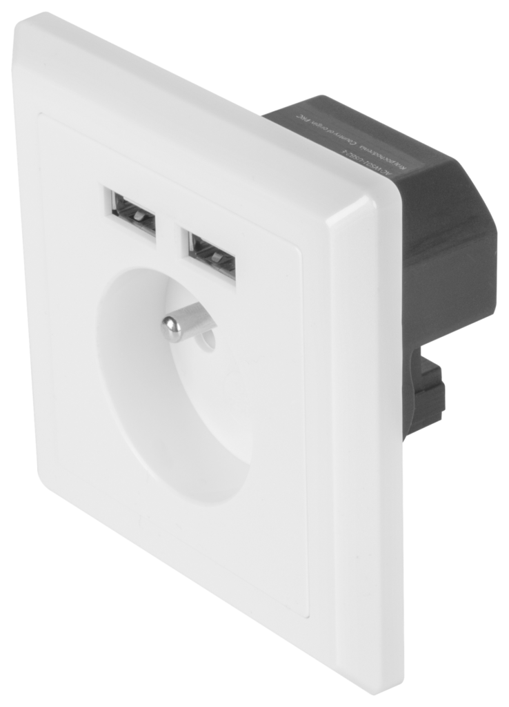 GNIAZDO PODTYNKOWE 230V POJEDYNCZE + 2X USB 2.1A