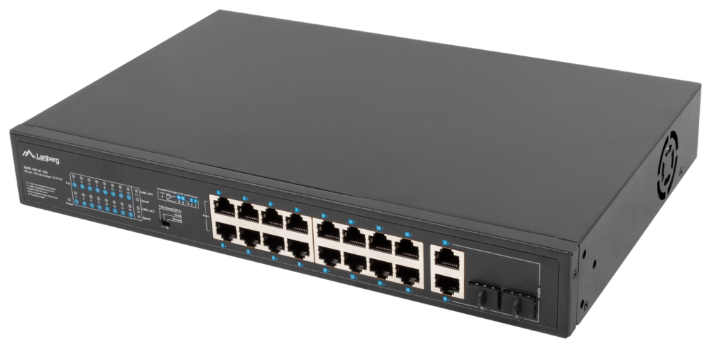 SWITCH LANBERG 16X 100MB POE+/2X COMBO NIEZARZĄDZALNY RACK 19” GIGABIT ETHERNET 150W
